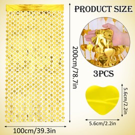 LHLZNB 3 Pieces 1m*2m Party Decorations，Red Hearts Hanging String Decor for Valentines Day，Suitable for Valentine's Day，Engagement Decorations，Anniversary (Golden)