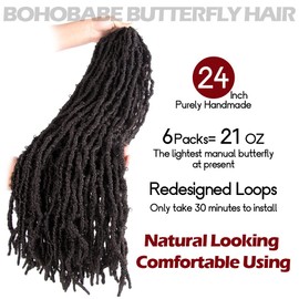 24 Inch Light Weight Butterfly Locs Crochet Hair 6 Packs Long Brown Distressed Butterfly Faux Locs Crochet Hair, 4#
