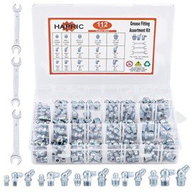 112 Pcs Grease Fittings Kits, SAE & Metric Hydraulic Grease Zerk Fittings Assortment Kit Straight 45 90 Degree with Wrench Kit(7-11mm) for Grease Gun Mechanical Lubrication