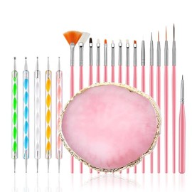FULINJOY Juego de 21 pinceles para arte de uñas, 1 paleta de arte de uñas de resina, 5 bolígrafos punteados para arte de uñas, 15 pinceles para arte d