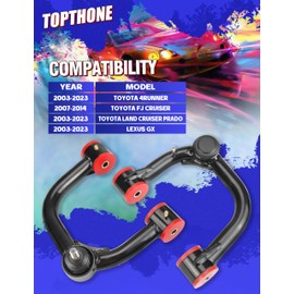 Front Upper Control Arms for 2007-2014 Toyota FJ Cruiser, 2003-2023 Toyota 4Runner, Land Cruiser Prado (J120/J150), Lexus GX (J120/J150) - 2-4" Lift Heavy Duty Tubular Design, Greasable Ball Joints
