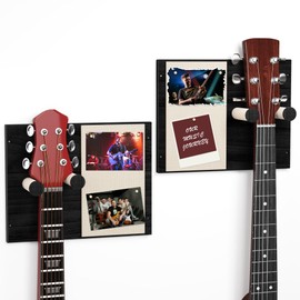 Eslujo Guitar Wall Mount 2 Pack, Wood Guitar Hanger Wall Mount, Guitar Holder for Wall, Guitar Accessories for Acoustic, Electric Guitar, Bass, Guitar Wall Hangers for Guitar Men's Gifts (Black)