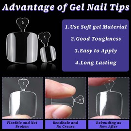 240pc Fake Toenails Full Cover Cover Gel Toe Nail Tips Clear Press on Toenail, Short Square Fake Toes Nails Tips Clear Gel Toenails Extrension False Toe Nail Feet Artificial Toenail Tip