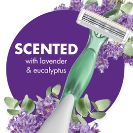 BIC Soleil 3 Escape Scented Women's Disposable Razors, 3 Blades, Comfortable Shave, Lavender & Eucalyptus Scented Handle Shaving Razors for Women, 4 Count