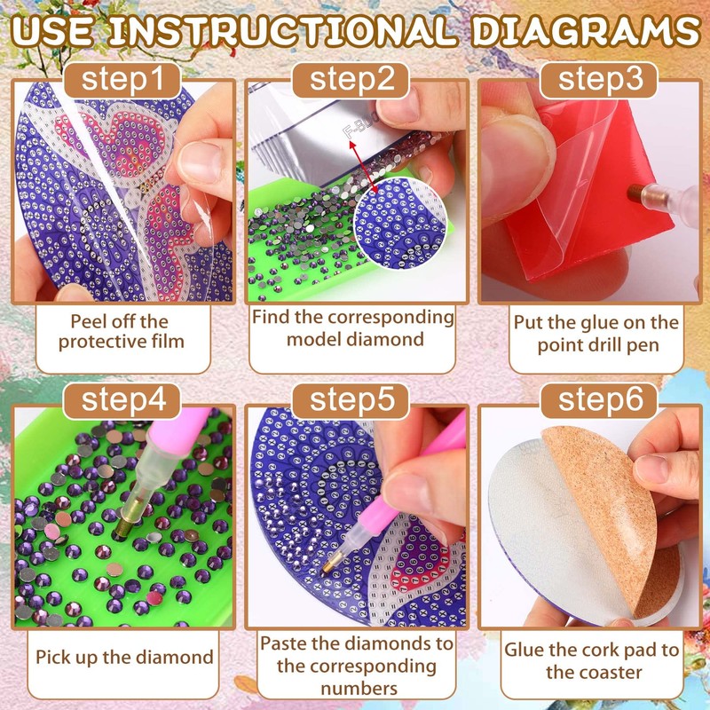 UPINS 8Pcs Diamond Painting Coasters for Drinks DIY Coaster Diamond