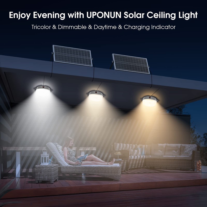 UPONUN Solar Ceiling Lights 2 Pack, Daytime Available 3200K/4000K/6000K Dimmable
