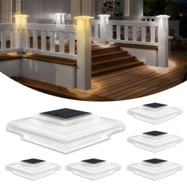 T-SUN 6 Pack 4x4 Post Solar Lights & Solar Powered Fence Lights - IP65 Waterproof Outdoor Lighting for Stairs Step, Vinyl Fence Tops, Deck, Patio, Garden (Adjustable 3000K/6000K Warm/Cool White)