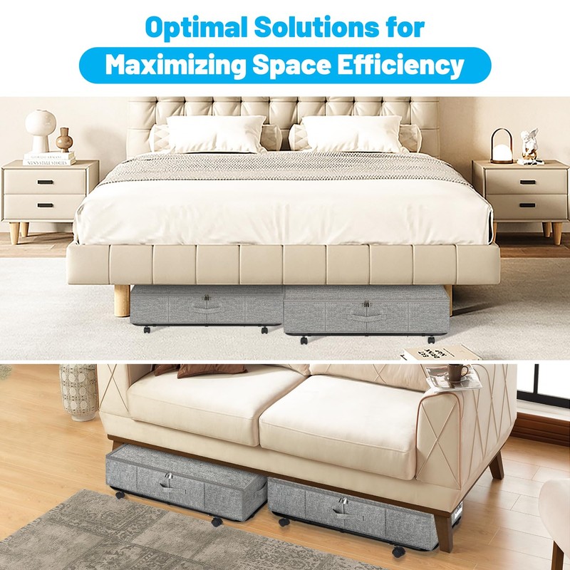 Large Sturdy Under Bed Storage with Wheels, 2 Pack 50L