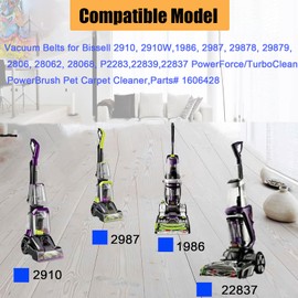 Replacement Belts for Bissell Model 2910, 2987, 2806，1986, 2987, 29878, 29879, 2806, 28062, 28068, P2283,22839,22837 PowerForce/TurboClean PowerBrush Pet Carpet Cleaner, Replace Part 1606428 (4 Pack)