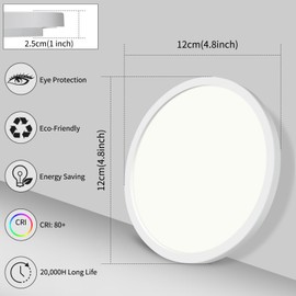 VIPMOON Bathroom Ceiling Light, 9W 6500K Cold White Indoor Recessed Ceiling Light, Ultra Slim Round Flush Ceiling Light for Kitchen Toilet Bedroom Corridor Stairwell