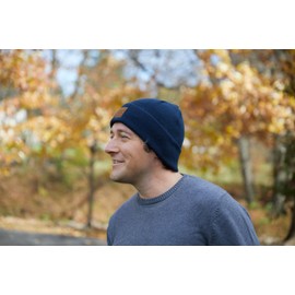 Funky Junque Gorro unisex clásico acanalado holgado de punto con parche de gamuza, gorro de invierno suave y cálido, Sólido - Azul marino, Talla única