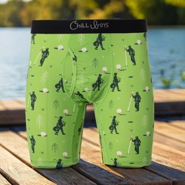 Chill Boys Cool Men's Boxer Briefs 2 Pack Golf Boxers. Comfortable Men's Underwear. Breathable Anti-Chafing Boxers for Men (US, Alpha, 3X-Large, Regular, Regular, Green Golf Print)