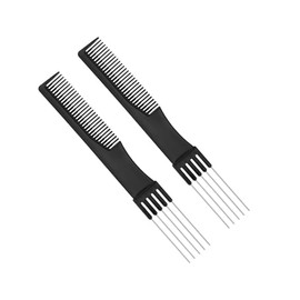 2pcs Black Metal Prong Pick Combs Parting for Women, Double-Head Parting Teasing Comb with Metal Pick Fork Comb Tool Hair Picking Comb for Hair Styling Salon Fine Hair Thick Thin Hair