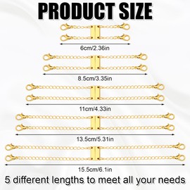 5pcs Necklace Extender, Alloy Magnetic Jewelry Extenders with 5 Sizes Adjustable Necklace Chain Extender Double Lobster Necklace Closures Connector for Jewelry Making (Gold)