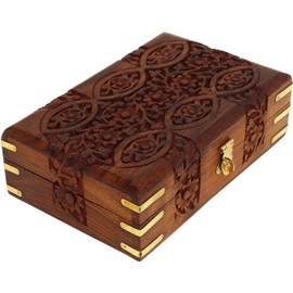 GURU JEE Hand Carved Wooden Decorative Floral Carvings Multipurpose Storage Organiser Keepsake Jewellery Box 20x12.5x6.5 CM