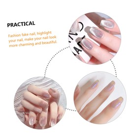 Healeved 24pcs Shiny Gel Nail Sticker Short Square Nails Set Wearable Manicure Supplies