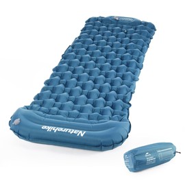Naturehike Camping Mat Self-Inflating 6.5CM Thick Inflatable Air Mattress with Pillow Ultralight Foldable Outdoor Sleeping Pad Camping Mattress with Foot Pump (Blue)