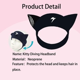 Neoprene Dive Hairband 1.5mm Cat Ear Dive Headband for Scuba Diving, Snorkeling, Freediving - Lightning Cat Luna Headband Diving hood Cap (Flash cat)