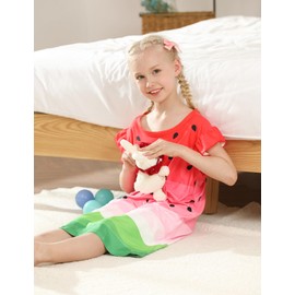uideazone Pajamas Dresses for Girls Red Pink Green Sleeveless Crewneck Nightgowns Nightdress Sleepwear Pyjamas Sleep Shirts for Daily Casual
