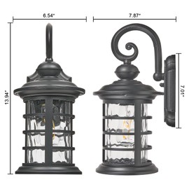 Outdoor Sconce Lights,Outdoor Wall Light Fixtures, Waterproof Exterior Lighting Fixtures with Water Ripple Glass Shade, Outside Wall Lights for House, Garager (13.5inch,Bulb Not Included)