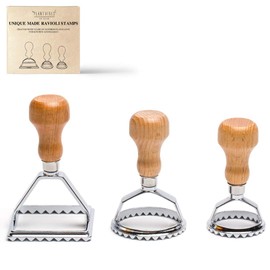 Plantvibes® Set of 4 Ravioli Cutters, 3 Beautiful Ravioli Shapers with Wooden Handle, Ravioli Stamp and Ravioli Cutter
