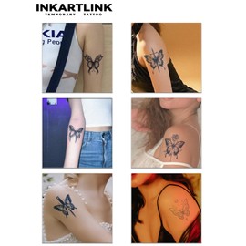 INKARTLINK 6 Sheets Temporary Tattoos, Semi-Permanent Tattoo, Fake tattoos, 1-2 Weeks Tattoo, For the Mature and Elegant Women, Butterfly Tattoos Temporary.