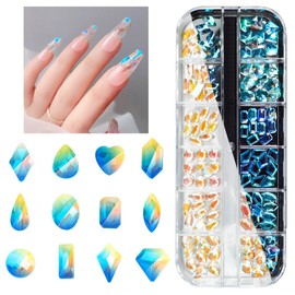 120Pcs Aurora Nail Rhinestones Crystal Clear Moonlight 12 Shapes Big Gems Flatback Rhinestones K9 Glass Stones Nail Art Diamonds Crystals jewels Nail Charms for Arylic Nails Face Eye Makeup DIY Crafts