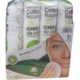 Delon Premium Facial Cleansing Cotton Rounds - 8 x 100 Count Stack
