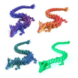 KERIDAZPLY 3D Printed Crystal Dragon 12In 4PCS, 3D Printed Flexible Articulated Dragon,Fidget Toys Set for Autism