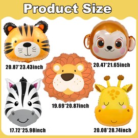 5pcs Jungle Animal Balloons Lion Tiger Giraffe Zebra Monkey Foil Balloons for Jungle theme Party Decoration Wildlife Birthday Party Decoration Boy Kids Party Baby Shower Party Decor Supplies