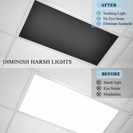 Magnetic Light Cover for Classroom Drop Ceiling,4 Pack 4x2 Ft Fluorescent Light Covers for Office Home Ceiling Light Pure Black Solid Color Lampshade