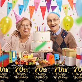 3 Pack 70th Birthday Tablecloth Decorations for Men Women, Black Gold Happy 70 Birthday Theme Table Cover Party Supplies 70 Year Old Birthday Plastic Disposable Rectangular Table Cloth