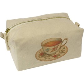'Vintage Floral Teacup' Canvas Wash Bag/Makeup Case (CS00044738)
