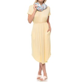 iconic luxe Women's Short Sleeve Flare Midi Dress with Pockets Large Cream