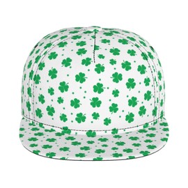 Feixophs Gorra de béisbol de Navidad con ala plana para hombres y mujeres, gorra de hip hop ajustable para adultos unisex, Trébol de la suerte de San Patricio, blanco, Talla única