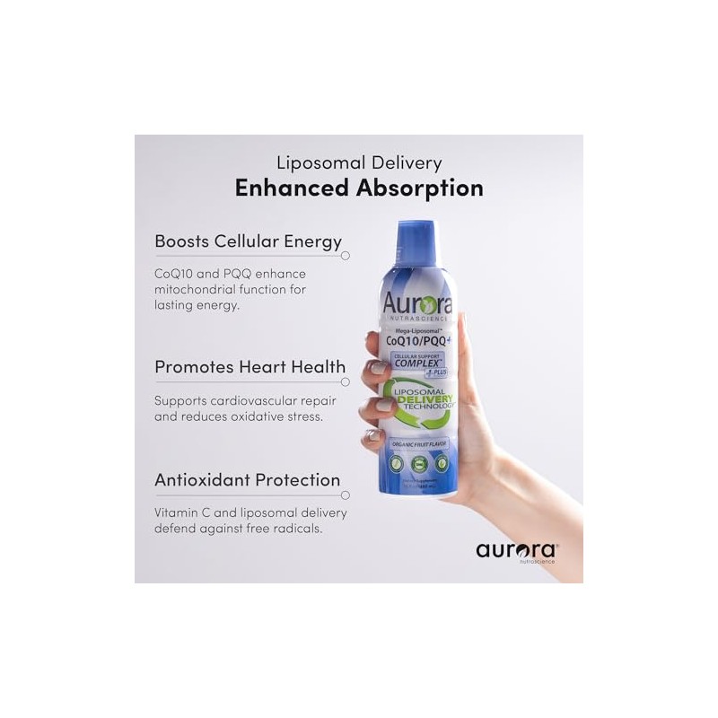 Vida Lifescience Aurora Nutrascience, Mega-Liposomal Coq10/Pqq+ Vitamina C, Sin Gluten,