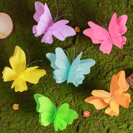 SUNBEAUTY Pack of 6 3D Butterfly Decoration with Clip Paper Butterflies Decoration Colourful Flying Butterflies for Garden Party Decoration Children's Birthday Decoration Table Decoration Indoor