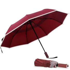 Cilnos Windproof Travel Umbrella, Strong Compact Folding Umbrella with Double-Vented Canopy, Automatic Umbrellas for Rain, Reflective Stripes, Auto Open/Close, Portable for Backpack & Car