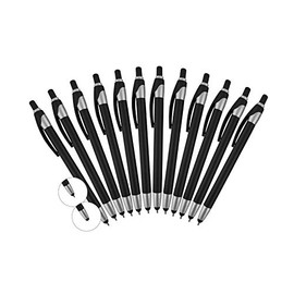 12 Pack Black Stylus with Ball Point Pen for Touchscreen Devices, 12 Pack, Black