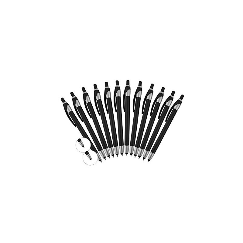 12 Pack Black Stylus with Ball Point Pen for Touchscreen