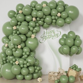 Sage Green Balloons Arch Kit Include the Plastic Strip-129pcs Different Sizes 18, 12,10,5inches Sage Green Balloons Garland for Graduation Baby Shower Wedding Safari Jungle Birthday Party Decoration…