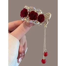 Hair Clip, Wedding Hair Ornament, Rose Flower, Alloy, Hair Accessory, Adult Value, Ponytail, Hair Clip, Mini, Suitable for Women's Wedding, Valentine's Day, Daily Life, Anniversary Ceremony,