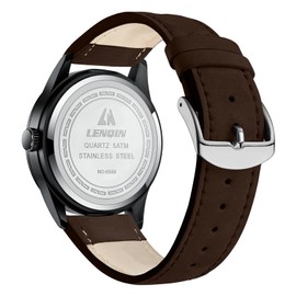 LN LENQIN Mens Watches Military Watches for Men Analog Quartz Watch Waterproof Men's Wrist Watches with Date Tactical Field Watch Leather Band