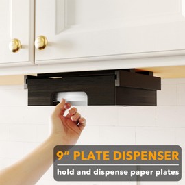 SpaceAid 9-inch Paper Plate Dispenser (Need 10.2 Inches Deep Cabinet Space) Under Cabinet Bamboo Plates Holder, Kitchen Vertical Dipensers Caddy, Black