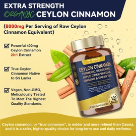 Totaria 18-in-1 Organic Ceylon Cinnamon Capsules with Berberine, Ceylon Cinnamon Supplement w/Apple Cider Vinegar Turmeric Bitter Melon Milk Thistle, for Metabolism, Energy, Heart*, 120 Counts