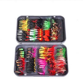RoseFlower Fishing Lure Bionic Hooks, 100 Pieces Dry/Wet Flies Butterfly Bait Hook for Bass Salmon Trout Pike with Tackle Box - Fly Fishing Flies Hook Spinners Baits Spoon Fishing Equipment