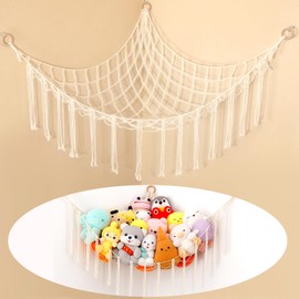 Toy Hammock for Stuffed Animals, Soft Cuddly Plush Toys Macrame Net, Corner Hanging Organizer for Nursery Decor