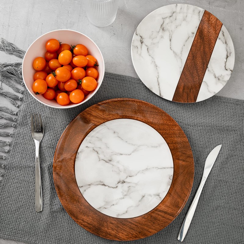 LEHAHA Rustic Modern Melamine Dinnerware Sets, Marble 12-Piece Lightweight Outdoor