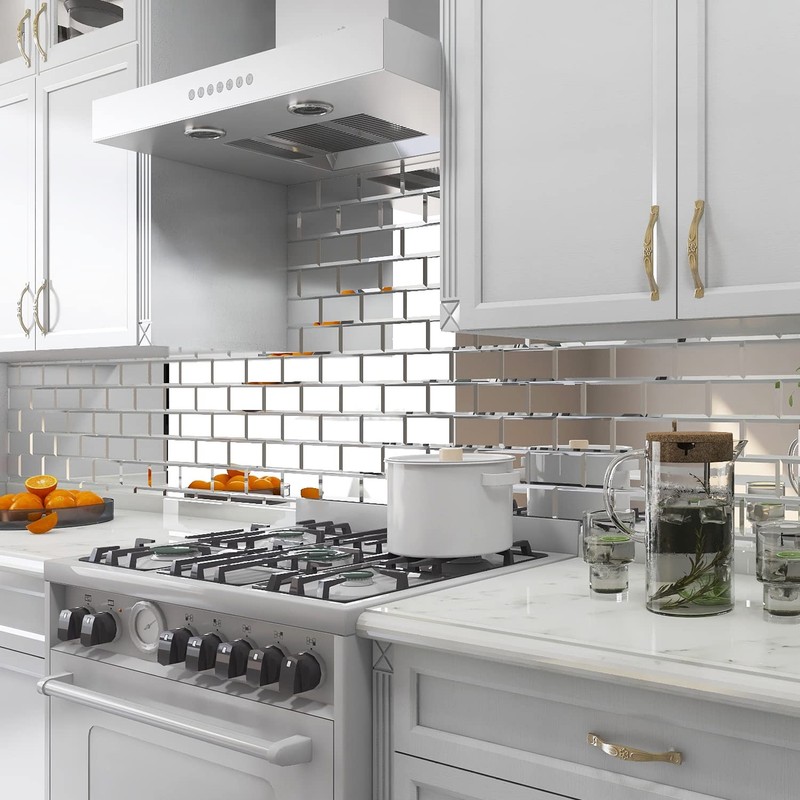Lovdeco Mirror Subway Tile, Beveled Mirror Backsplash 3x6 Inch for