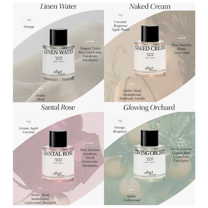 OBJET BY KUNDAL Satin Glow Body Oil 100ml, Type:Naked Cream